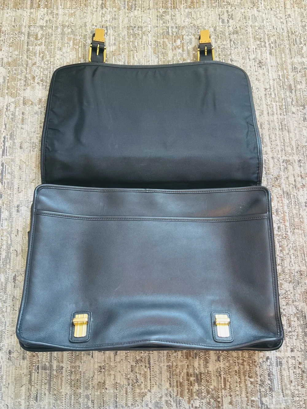 Vintage Coach Black Leather Briefcase with Gold Hardware
